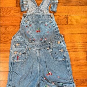 Jou Jou Denim Overalls with Floral Embroidery